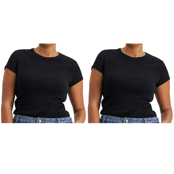 2x Bonds Womens Icons Crew Neck Tee Top Ladies Comfy T Shirt Black CR9DI Bulk