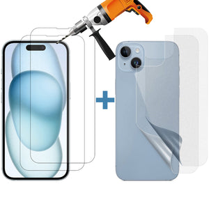 2 Set Tempered Glass Screen Protector for Apple iPhone 15 PLUS Front + Film Back