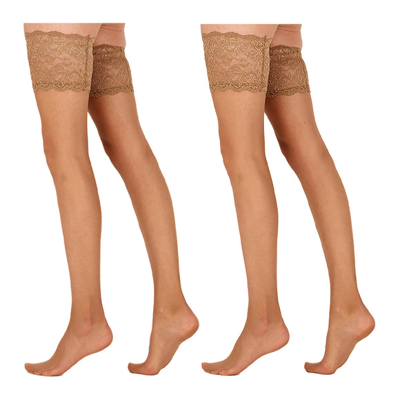 2 Pack Voodoo Lace Top Stay-Up Stockings Pantyhose Tights Nude Beige HXLF1N Bulk 15 Denier Leggings