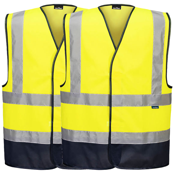 Portwest 2 Pack Hi Vis Contrast Safety Work Vest Reflective Tape Bulk Yellow High Visibility Workwear Class D/N Day & Night C479