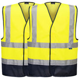 Portwest 2 Pack Hi Vis Contrast Safety Work Vest Reflective Tape Bulk Yellow High Visibility Workwear Class D/N Day & Night C479
