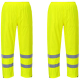 2x Portwest Hi Vis Yellow Waterproof Windproof Rain Work Pants Trousers with Reflective Tape Bulk