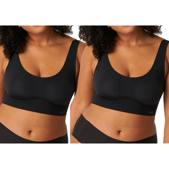 2x Sloggi Zero Feel Invisible Comfort Womens Wire Free Bra Crop Top Black Padded