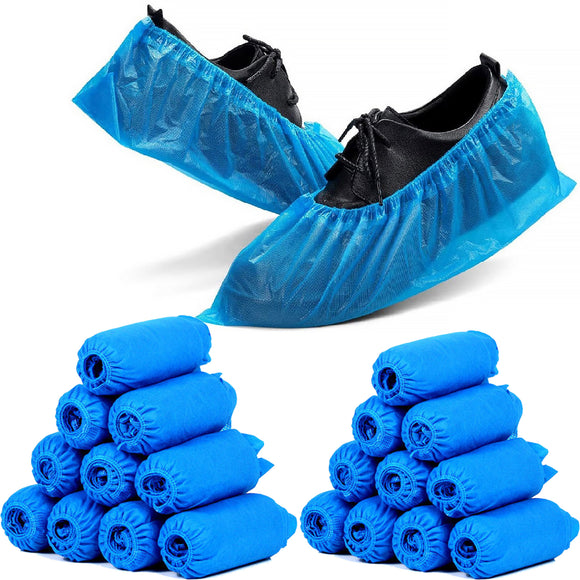 300 Pack Safetyware CPE Anti-Skid Waterproof Disposable Boot Shoe Covers Protector Overshoes Bulk Non Slip Rain Medical Laboratory Cleanroom SC04-BLU