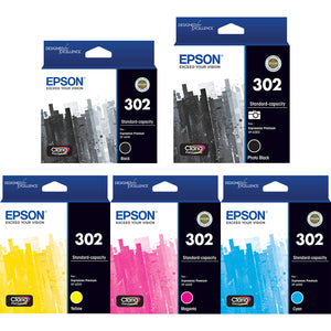 Epson 302 Ink Cartridge Toner 5 Colours Value Pack Black Photo Cyan Magenta Yellow Genuine Original