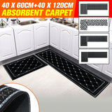 2pcs Set Non Slip Floor Absorbent Carpet Kitchen Bathroom Door Mat Rubber Backed
