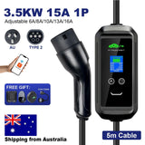 Isigma 5m 3.5KW 1P Type 2 Portable Electric Car EV Charger WIFI Bluetooth App Control 6-15A Adjustable