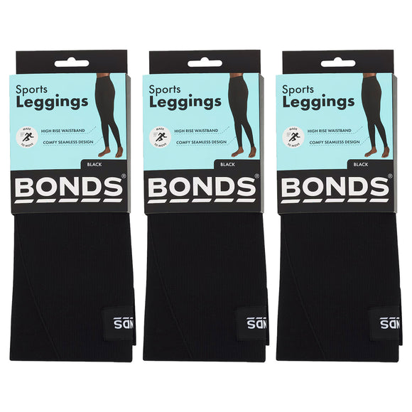 Bonds 3 Pack Sports Leggings Tights Womens Gym Fitness Yoga Pants HXNN1G Bulk Black