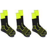 3 Pack Rio Reinforced For Steel Cap Boots Crew Mens Thick Tough Work Socks Fluro Yellow Hi Vis S7453S