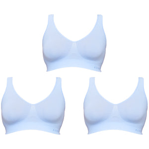 3 Pack Bonds Womens Seamless Wireless Wire Free Comfy Crop Bra Blue Snow WVLHW Bulk