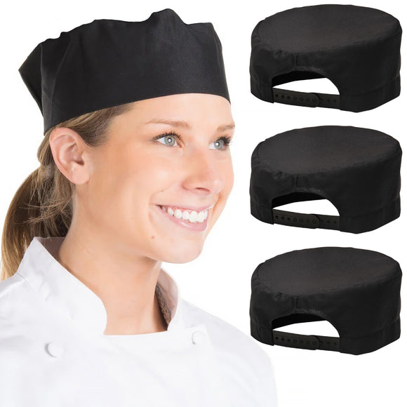 Portwest 3 Pack S899 Chefs Skull Cap Adjustable Water Resistant Hat Bulk Black for Men & Women Kitchen Cooking Baker Restaurants Catering