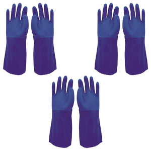 3 Pair Safetyware Double Dipped PVC Gauntlet Chemical Resistant Work Gloves Bulk Blue for Cleaning Oil Dishwashing Kitchen Mechanic General Purpose