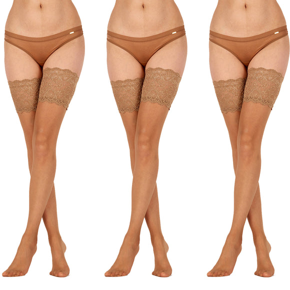 3 Pack Voodoo Lace Top Stay-Up Stockings Pantyhose Tights Nude Beige HXLF1N Bulk 15 Denier Leggings