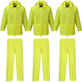 3 Pack Portwest Classic PVC Coated Waterproof Rain Suit Jacket Pants Yellow Raincoat Hooded Bulk