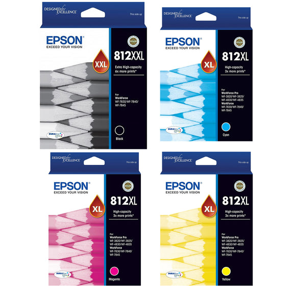 Epson 812XXL 812XL High Capacity 4 Ink Cartridge Toner Value Pack Genuine Original Black Cyan Magenta Yellow