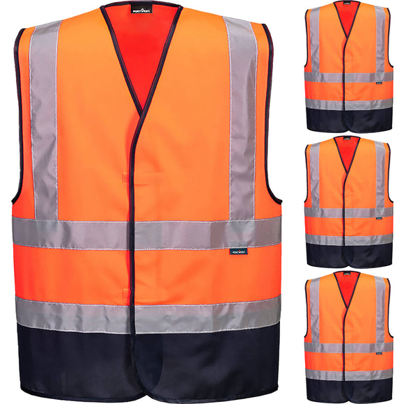 4 Pack Portwest Hi Vis Vest Safety Reflective Tape Workwear Bulk Contrast Orange High Visibility Class D/N Day & Night