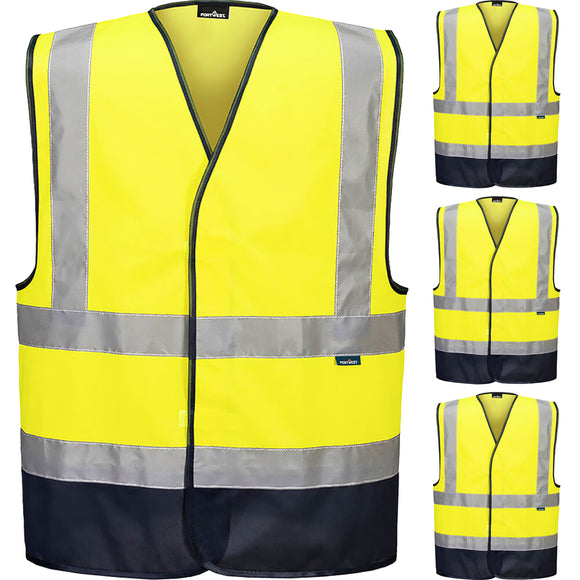4 Pack Portwest Hi Vis Vest Safety Reflective Tape Workwear Bulk Contrast Yellow High Visibility Class D/N Day & Night