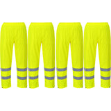 4 Pack Portwest Hi-Vis Yellow Waterproof Windproof Rain Pants Trousers with Reflective Tape Bulk