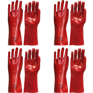 4 Pair Safetyware Protecto-Lite PVC Gauntlet Safety Work Gloves Bulk Chemical Resistant Red Long Single Dip Protection for Kitchen Cleaning Oil Dishwashing Mechanic General Purpose