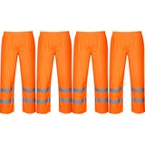 4 Pack Portwest Hi-Vis Orange Waterproof Windproof Rain Pants Trousers with Reflective Tape Bulk