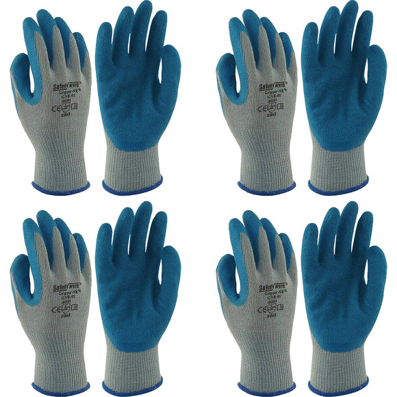 4 Pair Safetyware Gripper Cut Oil Resistant Proof Safety Work Gloves Rubber Palm Coated Bulk for Gardening Mechanic Construction General Purpose