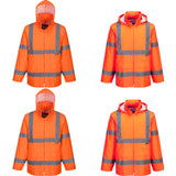 4 Pack Portwest Hi Vis Orange Waterproof Windproof Vented Safety Rain Jacket Raincoat Bulk H440