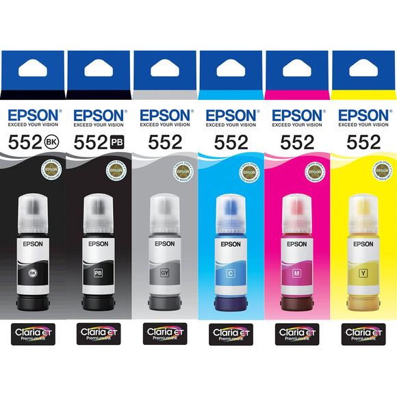 Epson T552 EcoTank 552 Ink Toner Bottle Value Pack Black Photo Grey Cyan Magenta Yellow Genuine Original