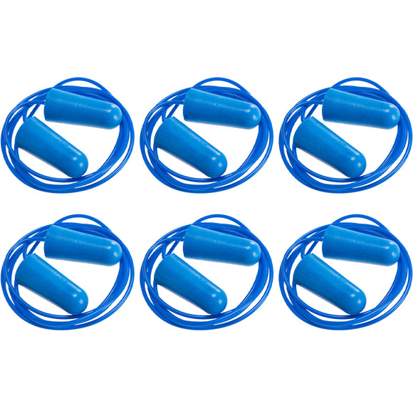 6 Pair Portwest Detectable Disposable Corded PU Soft Foam Ear Plugs Bulk Anti Noise Reduction Cancelling for Work Sleeping Blue with String EP30