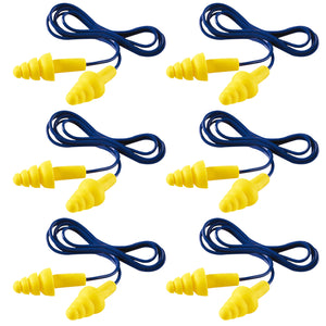 6 Pairs Safetyware Reusable Corded Ear Plugs Noise Reduction Cancelling Work Sleeping Bulk HP-201 TPR DuraFit Yellow
