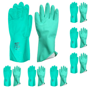 6 Pair Safetyware Chemical Resistant Flocklined Nitrile Safety Work Gloves Bulk 15mil Thick Green for Cleaning Oil Dishwashing Kitchen Mechanic General Purpose