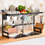 85CM 2 Tier Dish Plate Cutlery Drying Rack Drainer Kitchen Organiser Over Sink