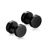 Pair Black Flat Round Barbell Plug Stud Earrings 316 Stainless Steel Mens Unisex