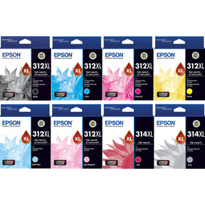 Epson 312XL 314XL Claria 8 Ink Cartridge Value Pack Genuine Original Black Cyan Magenta Yellow Light Cyan Light Magenta Red Grey