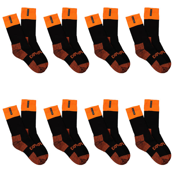 8 Pair Bonds Explorer Tough Work Crew Men Orange Thick Cotton Socks SYNJ2W Bulk