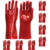8 Pair Safetyware Protecto-Lite PVC Gauntlet Safety Work Gloves Bulk Chemical Resistant Red Long Single Dip Protection for Kitchen Cleaning Oil Dishwashing Mechanic General Purpose