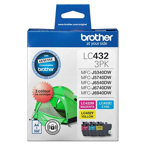 Brother LC-432 Cyan Magenta Yellow 3 Ink Cartridge LC432PK3 Value Pack