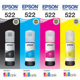 Epson T522 EcoTank 522 Ink Toner Bottle Value Pack  Black Cyan Magenta Yellow Genuine Original