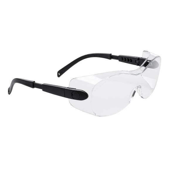 Portwest PS30 Over-Spectacles Lab Work Safety Goggles Glasses Clear Eye Protection with Side Shield Lightweight Adjustable Transparent Protective Eyewear