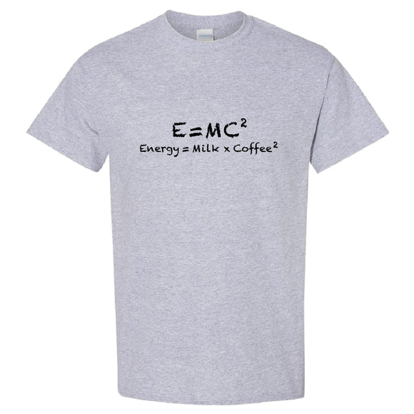 E=mc2 Energy Milk Coffee Funny Einstein T-Shirt Sport Grey Tee Tops Mens