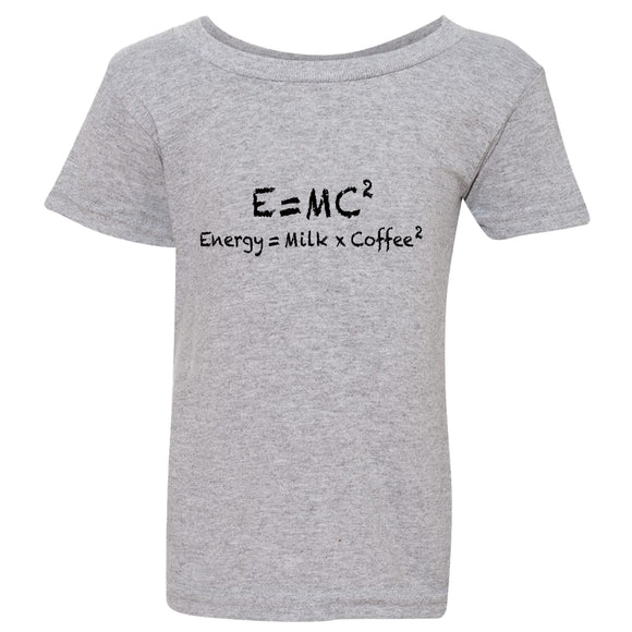 E=mc2 Energy Milk Coffee Funny Einstein Grey T-Shirt Tee Top Baby Kids Boy Girl