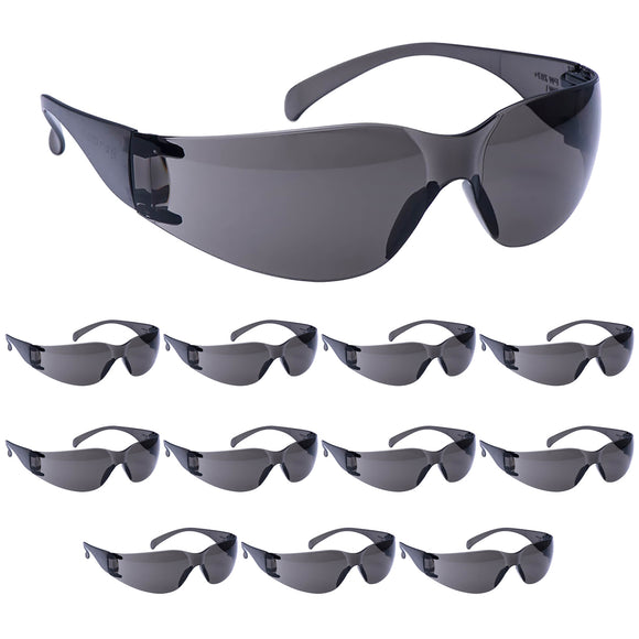 12 Pack Portwest PW32 Wrap Around Spectacles Dark Safety Glasses Smoke Black Tinted Bulk Goggles Sunglasses Eye Protection Eyewear