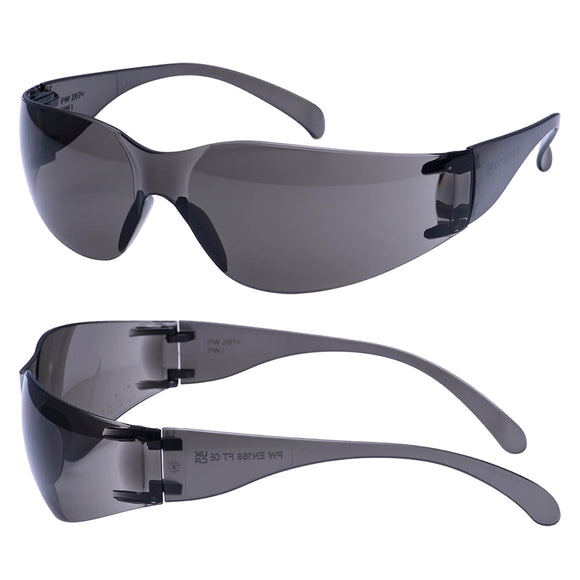 2x Portwest PW32 Wrap Around Spectacles Dark Safety Glasses Smoke Black Tinted Bulk Goggles Sunglasses Eye Protection Eyewear