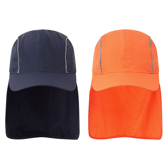 2 Pack Portwest Breathable Sun Shield Cap Reflective Safety Work Hat Neck Protection Shade Visor Navy Orange Bulk