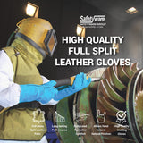 Safetyware Premium Full Leather Safety Work Heat Proof Welding Riggers Gloves Green for Tig Mig Welders BBQ