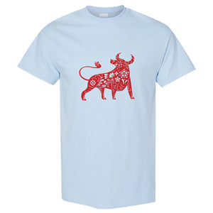 Chinese Zodiac New Year OX Bull Cow Animal Light Blue Men T Shirt Tee Top