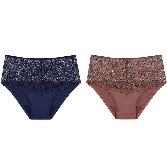 2pcs Triumph Essential Lace Maxi Womens Underwear Full Briefs Navy Blue Cacao Brown Undies Ladies Panties