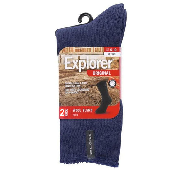 2 Pair Holeproof Explorer Original Mens Crew Thick Work Wool Socks Navy SYNX2N