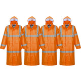 4x Portwest Hi-Vis Raincoat Long Safety Rain Jacket Waterproof Windproof Bulk H445 with Reflective Tape Men Women Unisex Workwear