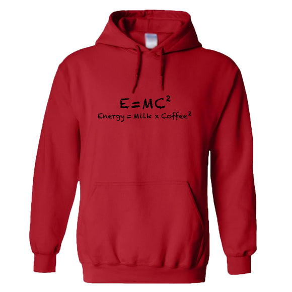 E=mc2 Energy Milk Coffee Funny Einstein Red Hoodie Mens Hooded Sweat Sweater