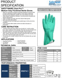 Safetyware Chemical Resistant Flocklined Nitrile Safety Work Gloves 15mil Thick Green for Cleaning Oil Dishwashing Kitchen Mechanic General Purpose